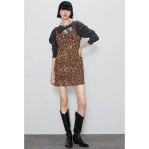 Zara Womens Size Xsmall Brown Leopard Print Ruched Corset Bodycon Mini Dress